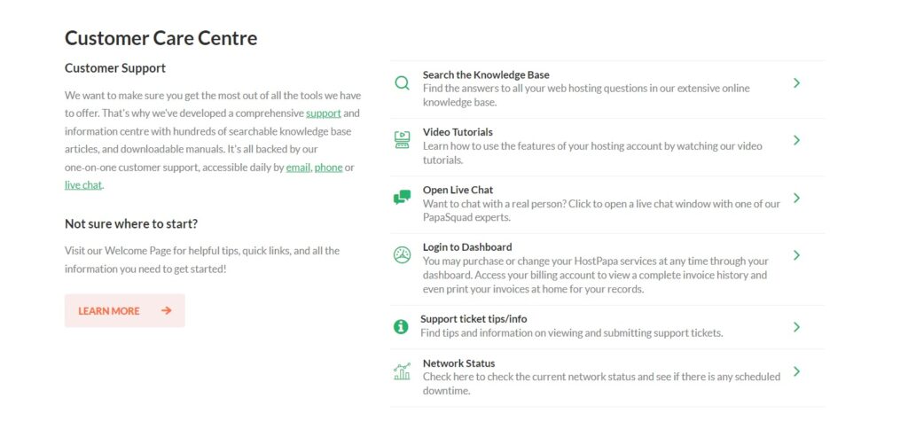 Hostpapa customer care and support.